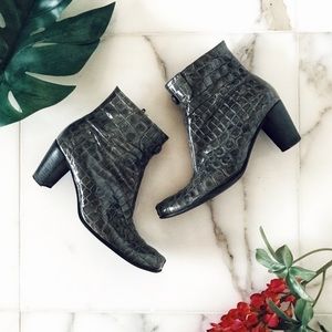 Green Faux-Alligator Booties